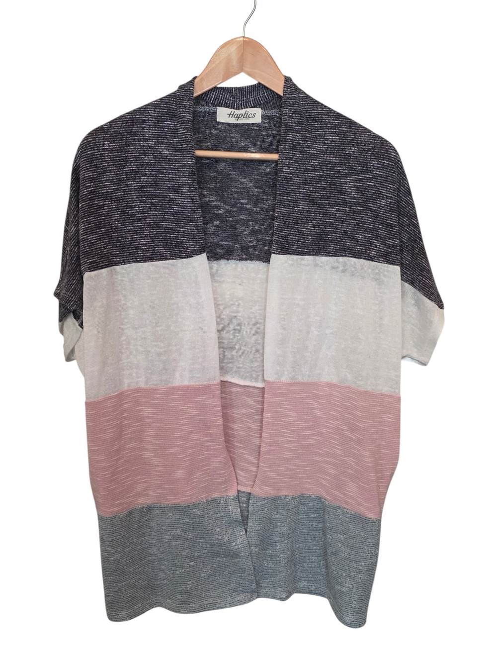 Haptics EUC Shortsleeve Striped Panel Open-Front Oversized Beachy Cardigan Sz S
